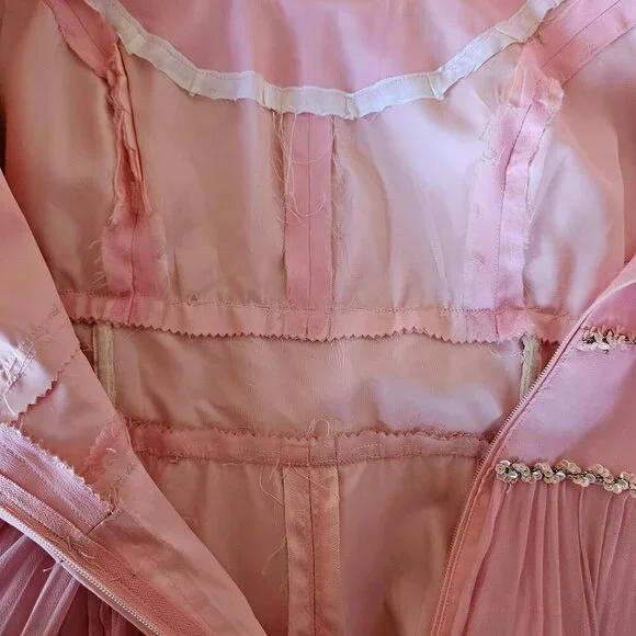 Vintage 60s 70s Light Pink Chiffon Princess Cocktail Evening Dress Gown L Large - Picture 14 of 14